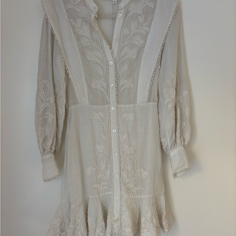 Veronica Beard Ivory Embroidered Mini Dress | Boho Long Sleeve
